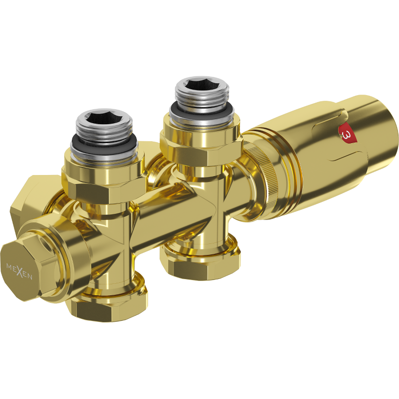 Mexen G00 zestaw termostatyczny kątowy/prosty, Duplex, DN50, złoty - W908-900-50