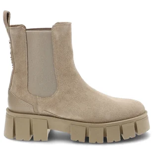 Beżowe Botki Carinii Wygodne Skórzane Buty - Botki damskie - miniaturka - grafika 1