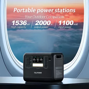 Przenośna stacja zasilania TALLPOWER V2000, generator słoneczny LiFePo4 1536Wh, moc wyjściowa AC 2000W - Akumulatory ogólnego zastosowania - miniaturka - grafika 2