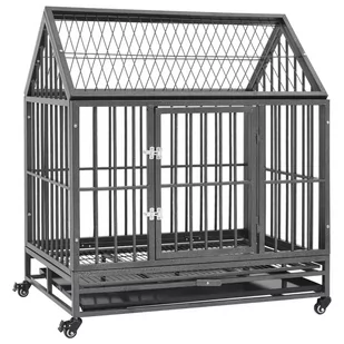 shumee shumee Klatka dla psa z kółkami i dachem stalowa 92x62x106 cm - Sprzęt podróżny i transportery dla psów - miniaturka - grafika 1