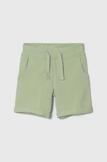 Spodnie i spodenki dla chłopców - Guess szorty bawełniane dziecięce kolor zielony regulowana talia - grafika 1