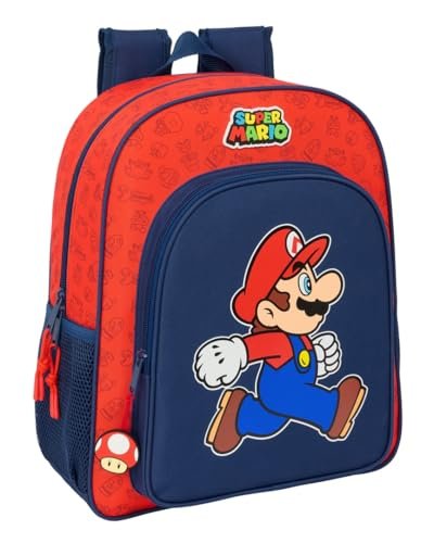 SUPER MARIO TRICK - Plecak szkolny dla dzieci, plecak dziecięcy, odpowiedni dla dzieci w wieku szkolnym, wygodny i wszechstronny, jakość i wytrzymałość, 32 x 12 x 38 cm, ciemnoniebieski/czerwony, M,
