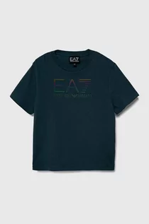 Koszulki dla chłopców - EA7 Emporio Armani t-shirt bawełniany dziecięcy kolor niebieski z nadrukiem - grafika 1
