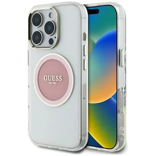Etui Guess IML Metal Colored Circle Classic Logo MagSafe do iPhone 16 Pro Max różowy - Etui i futerały do telefonów - miniaturka - grafika 1