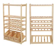 Regały - Regał Drewniany Do Spiżarni Lsr P2W3S1 Naturalny, Półki Proste 2 Szt, Półki Na Wino 3 Szt, Półki Na Skrzynki 1 Szt Drewno Sosnowe / Wamar-Sosenka - miniaturka - grafika 1