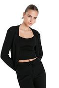 Swetry damskie - Trendyol Damski gładki guzik szczegółowy cienki dzianinowy kardigan spodnie dwuczęściowy zestaw, Czarny, M - miniaturka - grafika 1