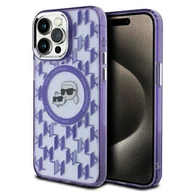 Etui i futerały do telefonów - Karl Lagerfeld KLHMP15LHMCKMHU iPhone 15 Pro 6.1" fioletowy/purple IML Monogram Karl&Choupette Head MagSafe - miniaturka - grafika 1