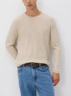 Reserved - Sweter ze strukturalnej dzianiny - beżowy - Swetry męskie - miniaturka - grafika 1