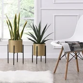 Donice - Zestaw 2 osłonek na doniczki na nóżkach z metalu – 25 × 39 cm (śr. × wys.) i 23 × 35,5 cm (śr. × wys.) – kolor złoty i czarny – EDMEE - miniaturka - grafika 1