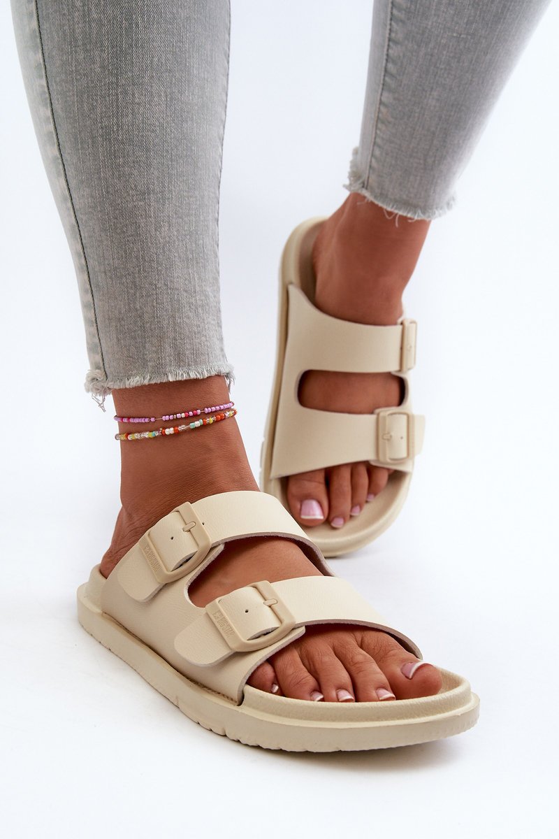 Lekkie Piankowe Klapki Damskie Z Klamrami Big Star NN274A752 Beżowe-38