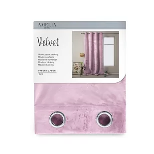 Zasłona VELVET kolor pudrowy róż styl klasyczny przelotki srebrne velvet 140x270 ameliahome - CURT/AH/VELVET/EYELETS/PINK/140X27 - Zasłony - miniaturka - grafika 2