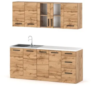 Meble Kuchenne Drewniane Z Blatem Zestaw Rest 2.0m Nowoczesne Dąb Wotan - Meble kuchenne - miniaturka - grafika 1