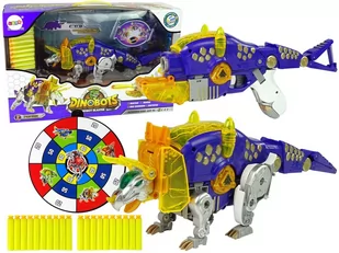 Dinobots 2w1 Dinozaur Pistolet na Strzałki Fioletowy Triceratops Tarcza - Zabawki militarne - miniaturka - grafika 1