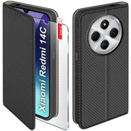 Etui i futerały do telefonów - Etui z klapką do Xiaomi Redmi 14C Zamykane Czarne Futerał Szkło 9H - miniaturka - grafika 1
