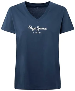 Pepe Jeans Damska koszulka Wendys z dekoltem w serek, Niebieski (Dulwich), L - Koszulki i topy damskie - miniaturka - grafika 1