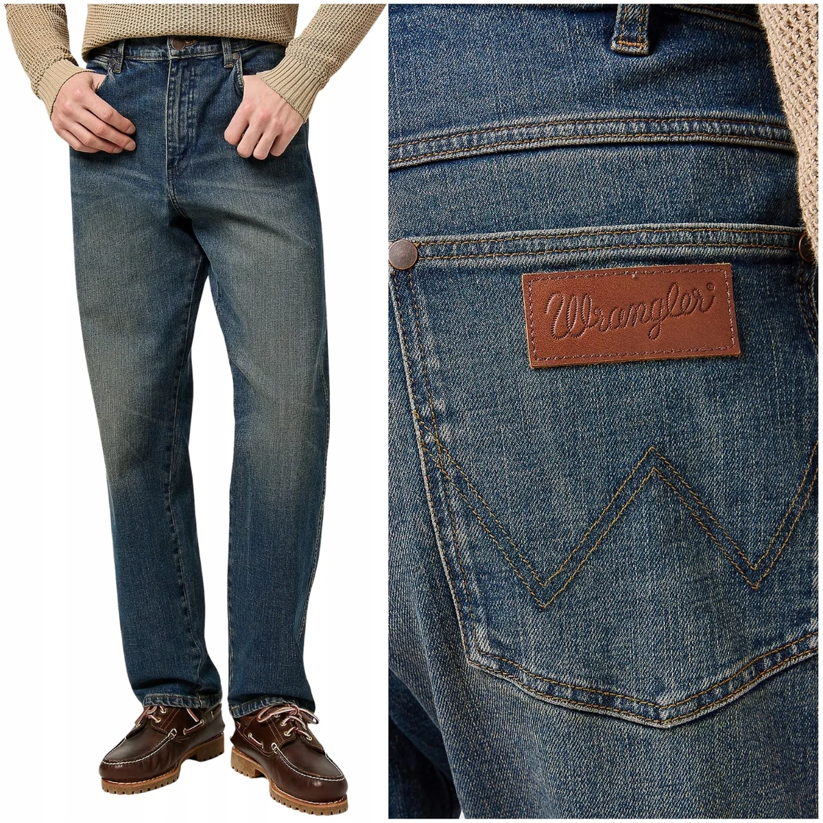 Wrangler Frontier Sunlight Indigo proste luźne spodnie jeansowe W32 L32