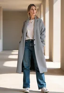 Płaszcze damskie - Płaszcz prążkowany - Płaszcz zimowy damski - Szary płaszcz M1111 r. UNI - miniaturka - grafika 1