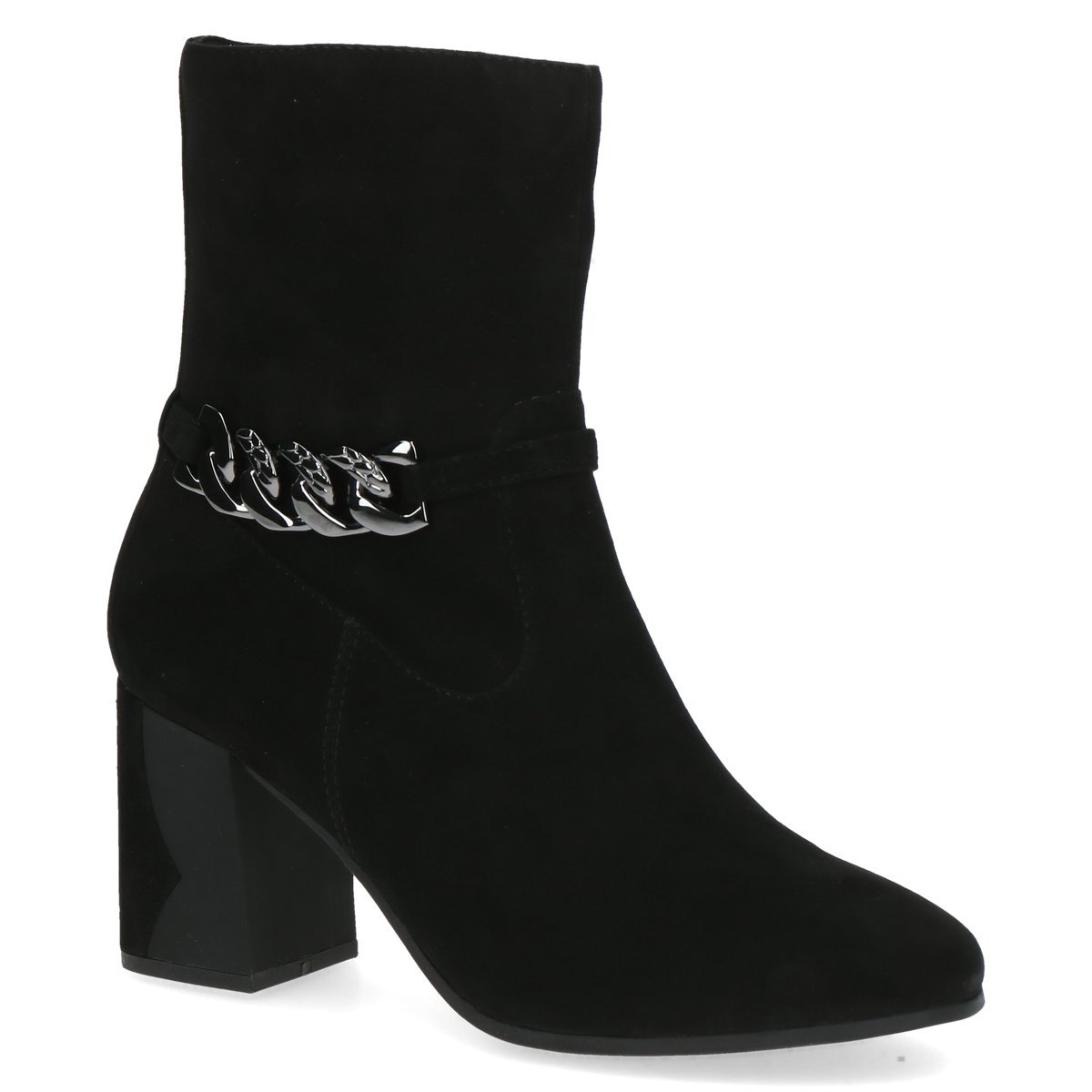 Botki damskie jesienne na obcasie zamszowe czarne Caprice 25342-36