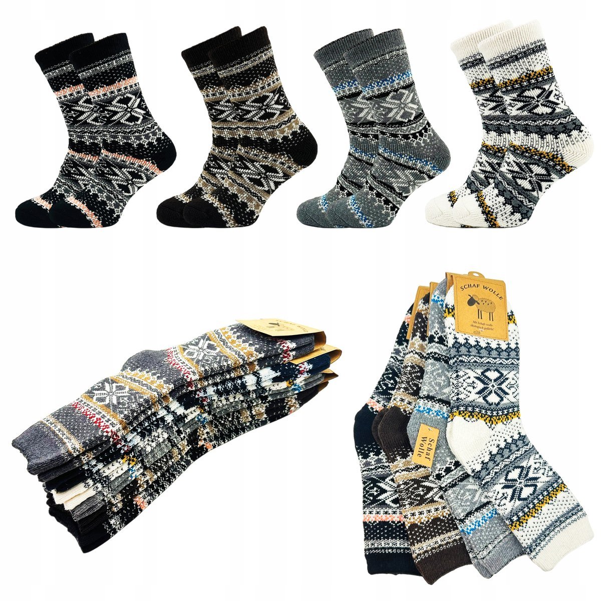 Zestaw 4 x MĘSKIE wełniane zimowe skarpety WEŁNA OWCZA 40-43 Ciepłe