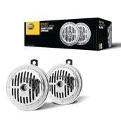 Akcesoria do układu elektrycznego - HELLA Klakson - HEAVY DUTY HORN S130 SET - 24V - 118dB(A) - Przedział częstotliwości: 280/380Hz - Sygnał niski/Sygnał wysoki - elektryczny - Ilość: 2 - 3CB 004 811-071 - miniaturka - grafika 1