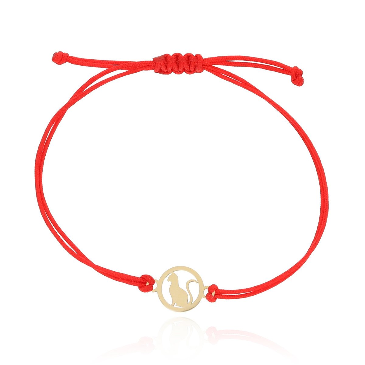 Bransoletka czerwony sznurek kotek w kółku pr. 585