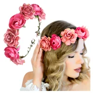 Ozdoby do włosów - Opaska Wianek do Włosów Różowy na Głowę z Kwiatami Wiązany Duży i Wygodny - miniaturka - grafika 1