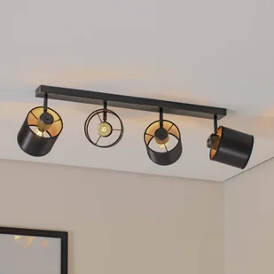 Lampa sufitowa Suerte, czarna / złota, 4-punktowa, tekstylna, stalowa Suerte Argon, możliwość ściemniania, czarny, salon / jadalnia, metal, nowoczesny - Lampy sufitowe - miniaturka - grafika 1