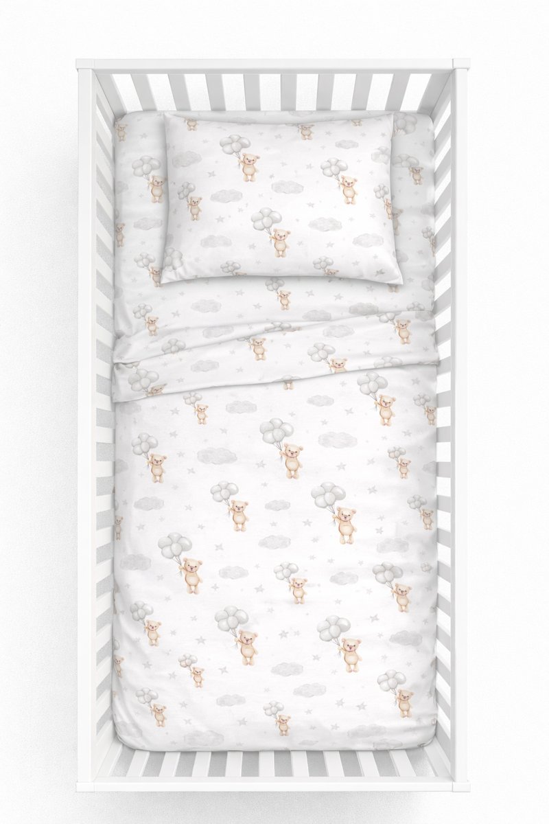 Pościel bawełniana 135x100+poszewka 40x60 oeko-tex zapakowana Miś z balonem