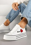 Trampki damskie - Białe Trampki na Grubej Podeszwie z Aplikacją i Napisem Eheria - miniaturka - grafika 1