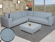 Narożniki - Narożnik HWC-C47, sofa do salonu, kanapa, tkanina/tkanina wodoodporna 245cm ~ niebieski z półką - miniaturka - grafika 1