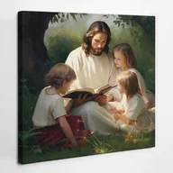 Ikony i obrazy sakralne - Jezus Chrystus z dziećmi - obraz polycanvas, 30x30 - miniaturka - grafika 1
