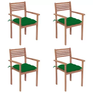 Krzesła ogrodowe, 4 szt., zielone poduszki, drewno tekowe - Fotele i krzesła ogrodowe - miniaturka - grafika 1