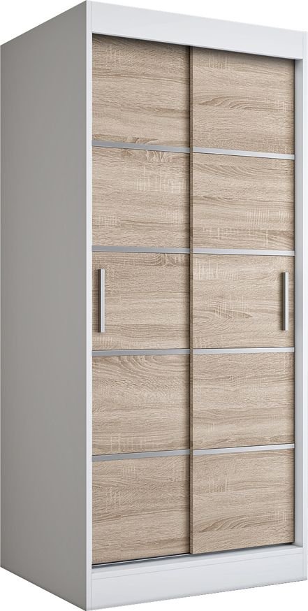 Elior Przesuwna szafa w kolorze biały + dąb sonoma - Livia 2X