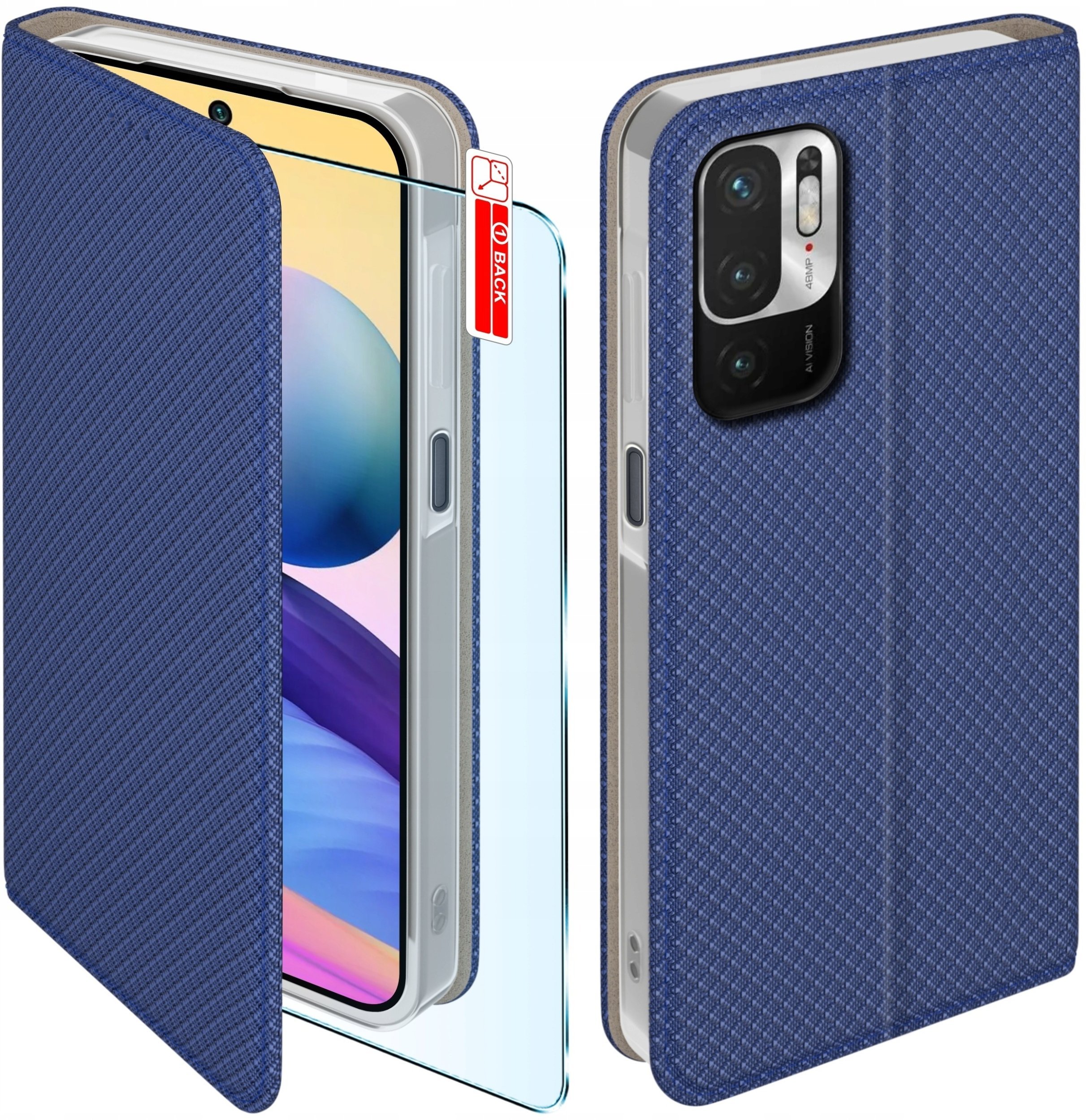 krainaGSM Etui Z Klapką Do Xiaomi Redmi Note 10 5G Zamykane Granatowe Futerał + Szkło