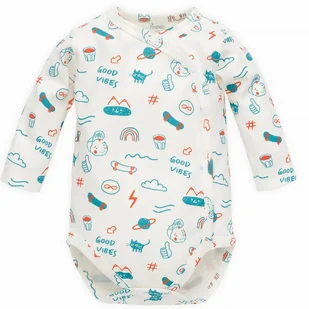 PINOKIO BODY ROZPINANE DLUGI REKAW ORANGE FLIP ECRU 56 - Body dla niemowląt - miniaturka - grafika 1