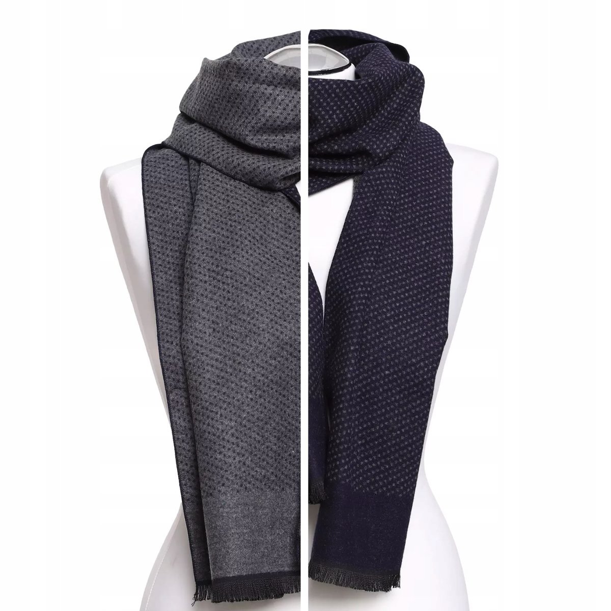 ELEGANCKI SZAL MĘSKI SZALIK DWUSTRONNY WZÓR JESIENNY ZIMOWY CIEPŁY MORAJ NAVY