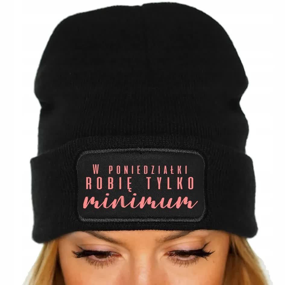CZAPKA Jesienna BAWEŁNIANA ZIMOWA Ciepła CZARNA BEANIE ROBIĘ MINIMUM Wzory