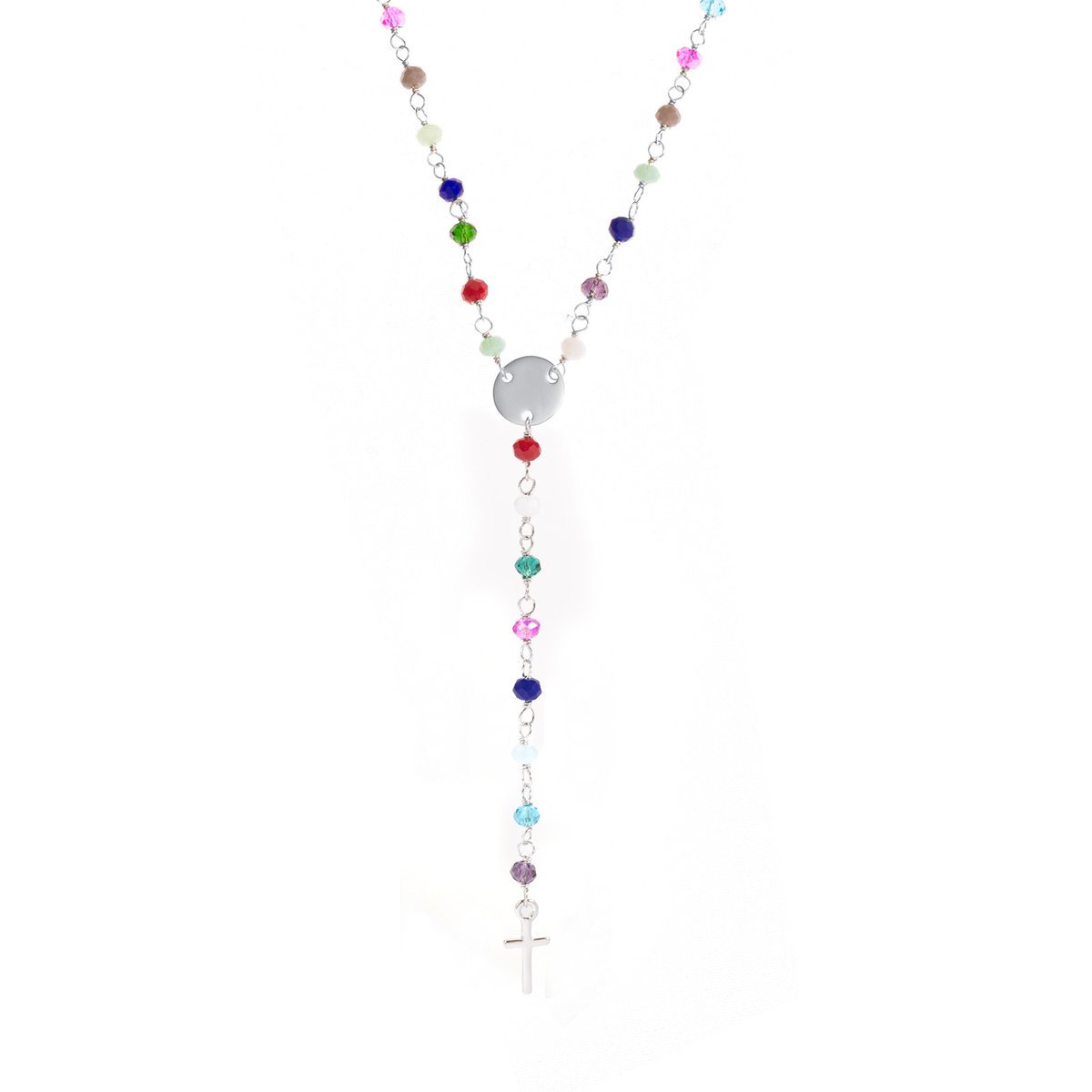 Srebrny Różaniec Kolorowe Koraliki Krzyżyk próba 925 mini
