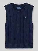 Swetry dla dziewczynek - Bezrękawnik o kroju regular fit z imitacji dzianiny z wyhaftowanym logo - miniaturka - grafika 1