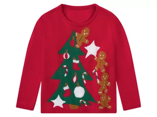 Swetry damskie - lupilu Sweter chłopięcy świąteczny z diodami LED (98/104, Czerwony) - grafika 1