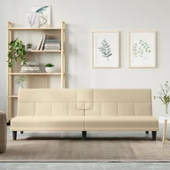 Sofy i kanapy - vidaXL Rozkładana kanapa z uchwytami na napoje, kremowa, tkanina - miniaturka - grafika 1