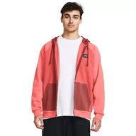 Koszulki sportowe męskie - Męska bluza dresowa rozpinana z kapturem Under Armour UA Rival Flc FZ Colorblock - łososiowa - UNDER ARMOUR - miniaturka - grafika 1