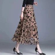 Spódnice - Elegancka spódnica midi - Khaki - miniaturka - grafika 1