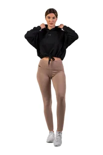 Legginsy damskie Nebbia  Organic Cotton Ribbed High Waist Leggings 405 brown S - Spodnie sportowe damskie - miniaturka - grafika 1
