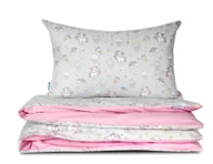 Pościel dla dzieci - Pościel 100x160 dziecięca z plecaczkiem Jednorożce i Tęcze - miniaturka - grafika 1