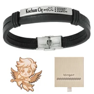 Bransolety męskie - Bransoletka z grawerem skórzana męska czarna - miniaturka - grafika 1