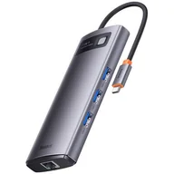Huby USB - Baseus Metal Gleam Series stacja dokująca HUB 7 w 1 USB Typ C - 2 x HDMI / 3 x USB 3.2 Gen. 1 / 1 x Power Delivery / 1 x RJ-45 Ethernet szary (WKWG04 - miniaturka - grafika 1