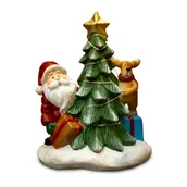 Ozdoby bożonarodzeniowe - Mikołaj z choinką i reniferem OY0642318-15.5 12 x 9 x 15,5 cm wielokolorowy - miniaturka - grafika 1