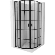Kabiny prysznicowe - Mexen Mist L kabina prysznicowa półokrągła uchylna 80 x 80 cm, czarna kratka, czarna - 8A32L-080-080-70-77 - miniaturka - grafika 1