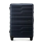 Walizki - Duża walizka z polikarbonu w poziome pasy granatowa - miniaturka - grafika 1